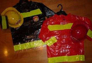 Boys Firefighter Fireman Costume Dress Up Size 4 7 Black or Red Coat