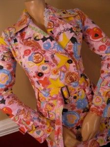 Fiorucci Trench Coat Hollywood Print XS Pink Jacket 0 2