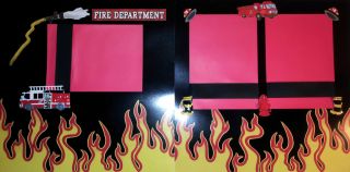 FIREMAN FIREFIGHTER TRUCK PREMADE SCRAPBOOK PAGES LAYOUT STICKERS FREE