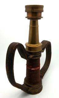  Antique Elkhart Brass Fire Nozzle w/ Leather Straps Chicago Fireman