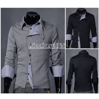 N4U8 Korean Men Stylish Slim Fit Leisure Long Sleeve Shirt 2 Color 3