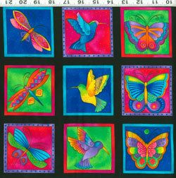Flying Colors II Laurel Burch Butterfly Dragonfly SQUARES on BLACK