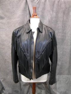 First Womens Western Heavy Black Leather Jacket w Fringe Sz XL