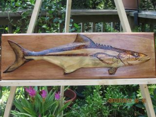 Cobia wooden fish replica wall art sculpture, fish camp style