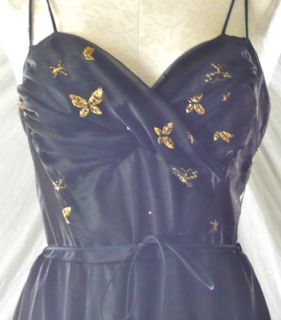 Eye Ful by Ruth Flaum Vintage 50s Negligee Black with Gold Embroidery