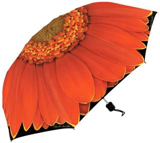 New HAROLD FEINSTEIN Umbrella ORANGE GERBERA Folding Collapsible