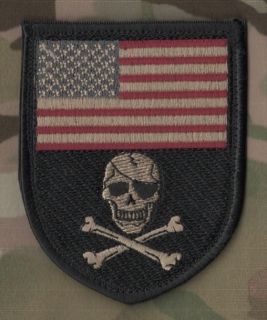 Marines Force Recon Operator Velcro Shield Patch US Flag Skull Subdued
