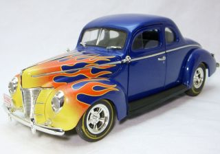 1940 Ford Coupe Blue with Flames Ertl 1 18 Scale Diecast Model Car