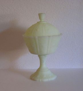 Fenton Covered Compote Candy Dish Paneled Daisy Satin Glass