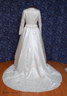 Eva Haynal Forsyth Ivory Satin w/Swirls Modest Wedding Dress NWOT