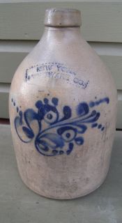NEW YORK STONEWARE CO FORT EDWARD NY BLUE FLORAL DECORATED JUG