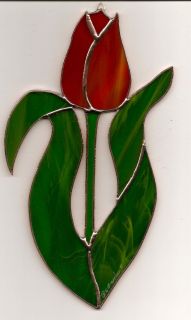 Stained Glass Flower Tulip Red Suncatcher T029