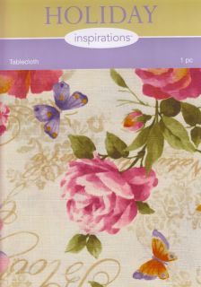 Floral Spring Roses 60 x 84 Butterfly Pink Purple Print Easter Fabric