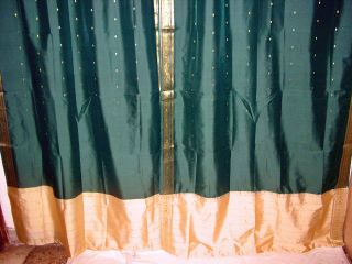 Green Silk Sari Curtain Drapes India Curtains Window Dressing Rod