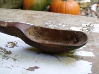 Early Primitive Antique 1800s Carved Tree Branch Wood Spoon Signed L M