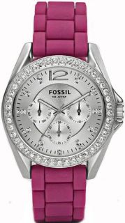 Womens Fossil Pink Silicone Strap Crystallized Watch ES2720