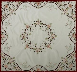 Embroidered Rose Cutwork Floral Tablecloth 34 Square