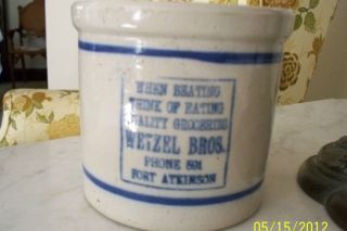   RED WING ADVERTISING POTTERY BEATER JAR WETZEL BROS FORT ATKINSON WI