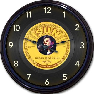 JOHNNY CASH FOLSOM PRISON BLUES CLOCK   RETRO IMAGE OF VINYL 45 RPM