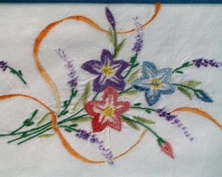 1940s Unused Floral Bouquet Embroidered Pair of Pillowcases