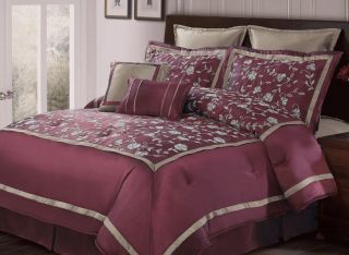 Francesca Burgundy Oversize Queen 8 Piece Comforter Bed in A Bag Set