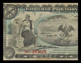 50 Pesos Banknote Mexico Revolution 1914 Veracruz Eagle Pick S1114 VF