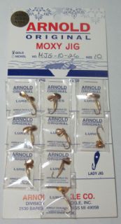 Arnold Moxy Ice Fishing Jigs Genuine Gold Plated Size 10 Attached