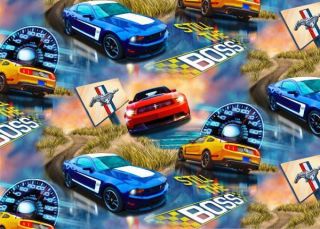 New! Fleece Ford Mustang Cars Allover Fleece Fabric Print by the Yard