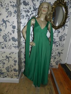 Vintage 70s Frank Usher Emerald Green Grecian Draped Maxi Dress 12