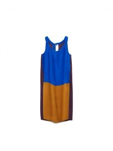 Marni for H&M Silk Colorblock Silk Dress 4 / 34 / S Blue & Tan