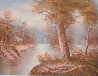 Capiere Forest Lake Cabin Oil Painting on Canvas