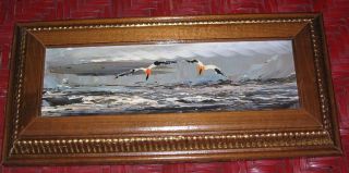 Seascape Seagulls in Flight Oil on Board by Morris Katz c1980 Framed