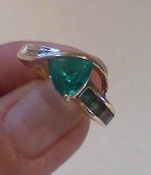 Stunning 10K Yellow Gold Genuine Diamond Created Emerald Ring