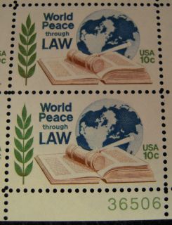 1576 World Peace Through Law Mint Sheet of 50 10 Cent Stamps CV $18 00