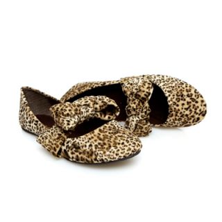  Stylish Comfy Suede Tan Cheetah Animal Print Mary Jane Bow Ballet Flat