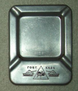 Vintage Fort Knox Tin Ashtray Souvenir w Etched Tanks Design