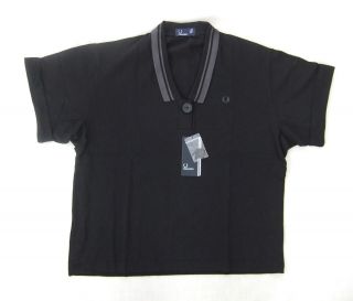 New Fred Perry G6748 Womens Black Oversized Pique Polo Shirt BNWT