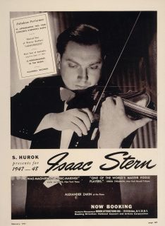1947 Isaac Stern Violin Violinist Hurok Booking Ad   ORIGINAL
