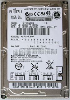 Fujitsu 60GB IDE 2 5 Laptop Hard Drive MHT2060AH 000048387088