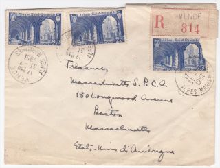France Vence to US Boston MA 1951 Registered Cover