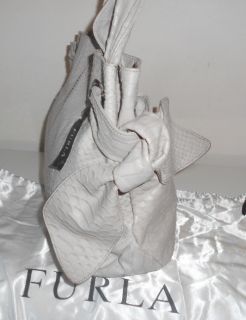 Furla Handbag Taupe Reptile Embossed Pyhon Leather Satchel Tote Bag
