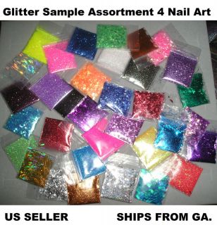 15 Piece Glitter Samples Dust Hexagon Square Flake Strip