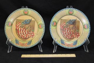 Antique Francis Scott Key Patriotic American Flag Tin Litho Plates C D
