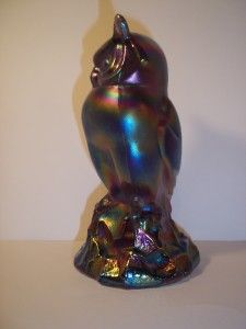 Fenton Glass Violet Purple Carnival Satin Iridized Owl QVC Frank