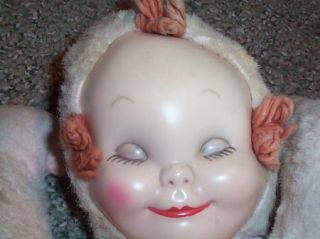 Vintage Sleepy Head Knickerbocker 1950s doll plastic face, furry body
