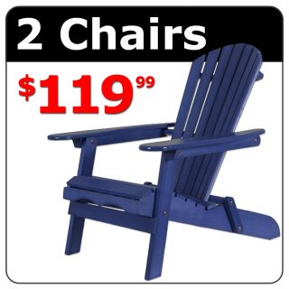 Blue Folding Adirondack Lawn Patio Wood Chairs
