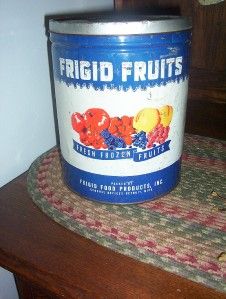 Vintage Frigid Fruits Fresh Frozen Fruit Tin Can 1950
