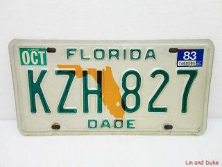 Official Florida FL State License Plate 1983 Dade County KZH 827