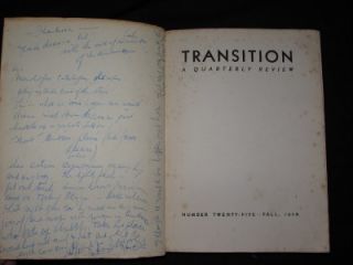TRANSITION, QUARTERLY MAGAZINE 1936, JOAN MIRO, MATISSE, KAFKA