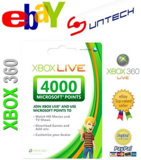  Xbox 360 Live 4000 Point Prepaid Game Card Redemption Code